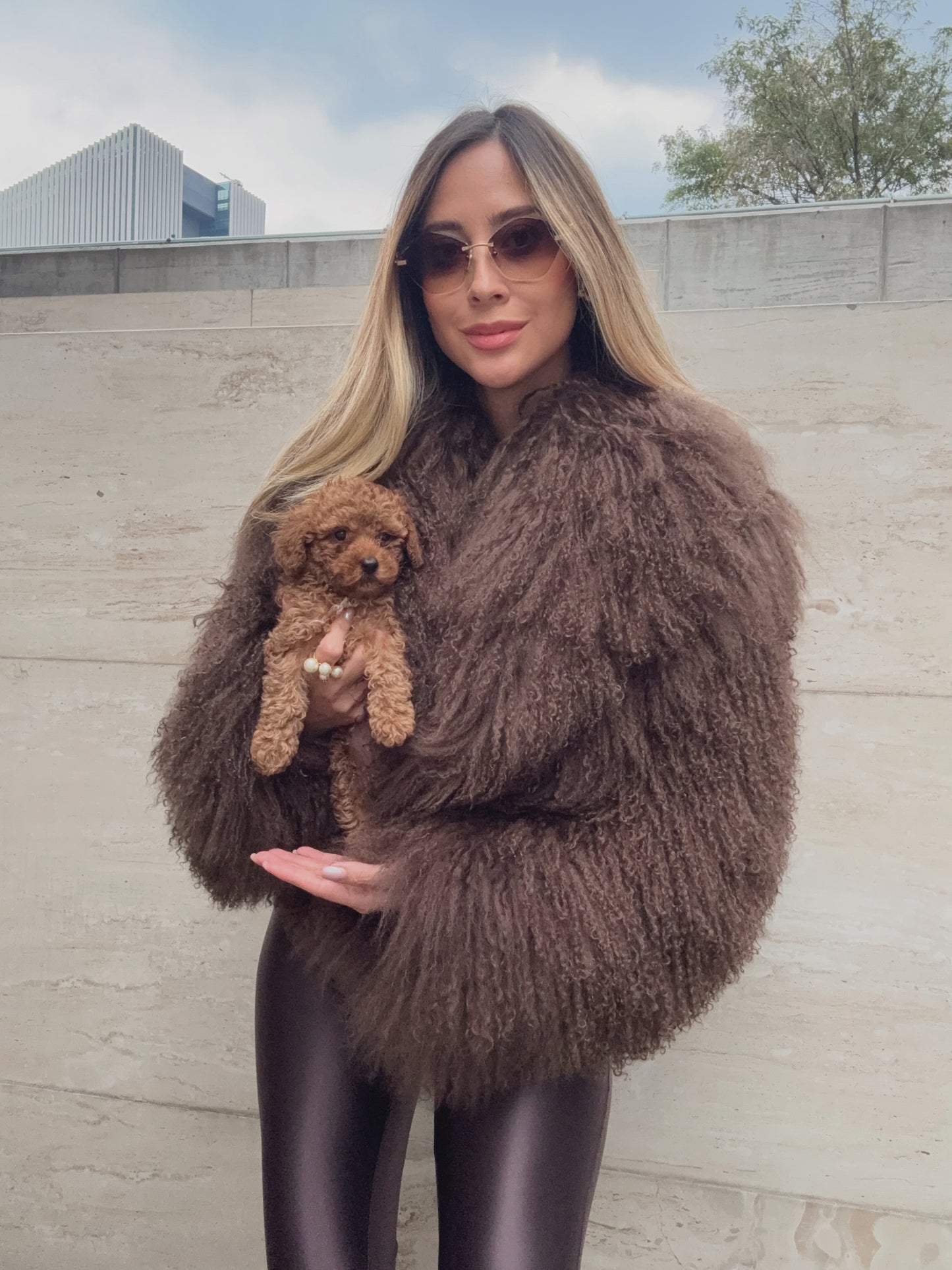 Brown Mongolian cropped coat (pre-order)