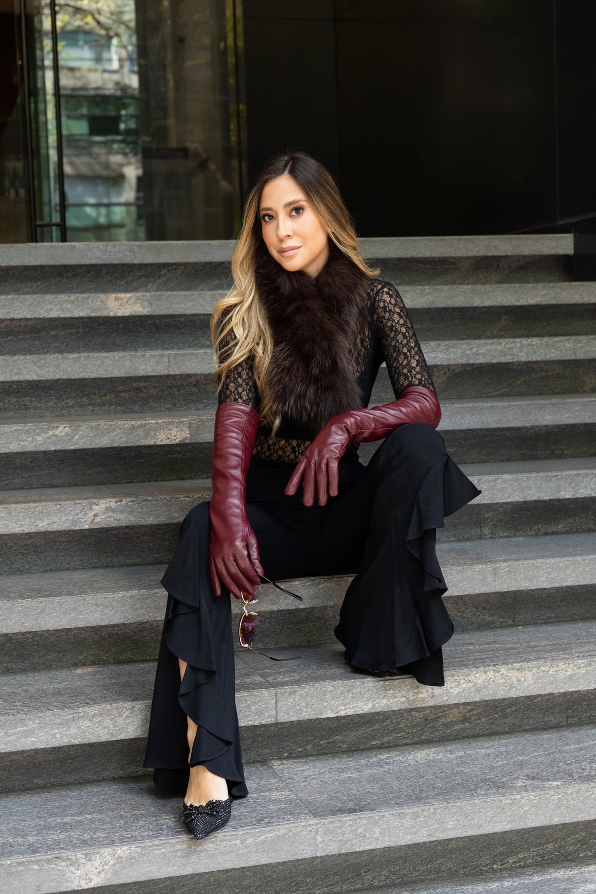 Azia long leather gloves